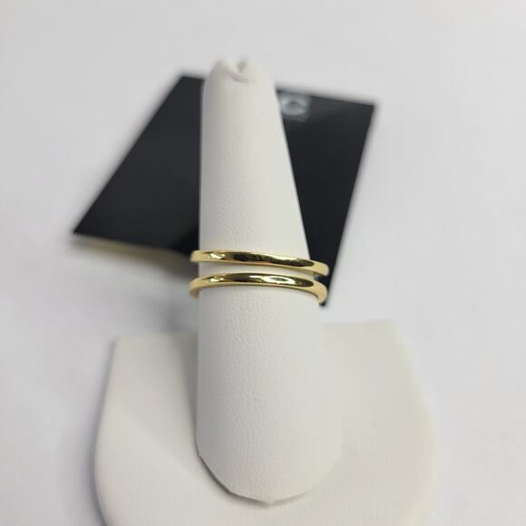 INC Gold-Tone Cubic Zirconia Triangle Double Row Ring Art Deco Vintage Size 9 - Picture 6 of 7